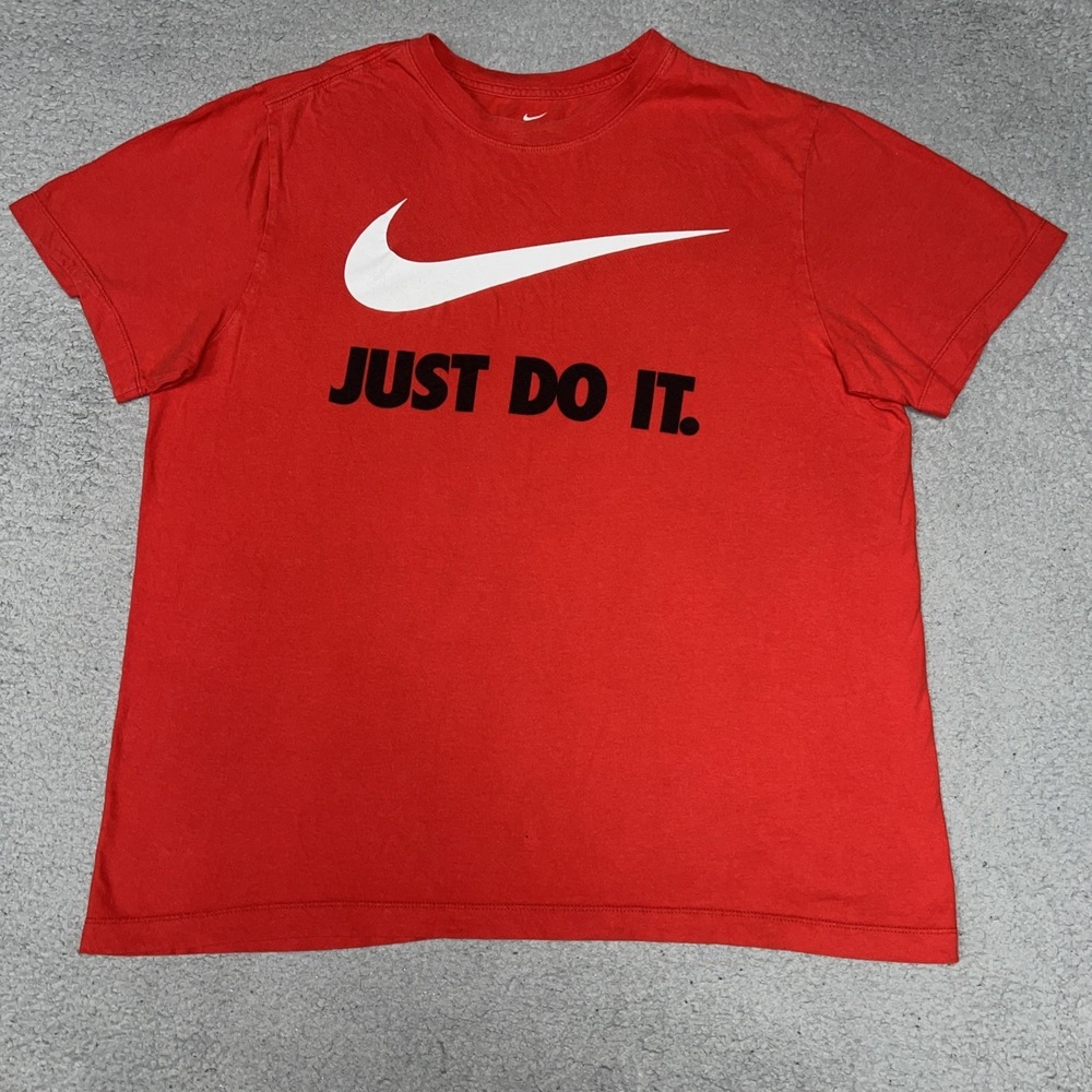 The Nike Tee Just Do It T Shirt Men's Sz L‎ Red White Center Swoosh Athletic Tee